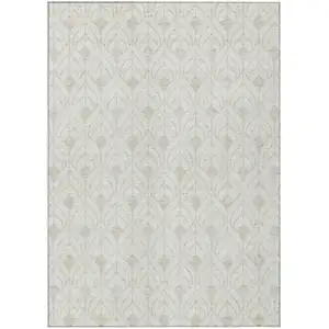 Photo of Ivory And Beige Geometric Washable Indoor Outdoor Area Rug