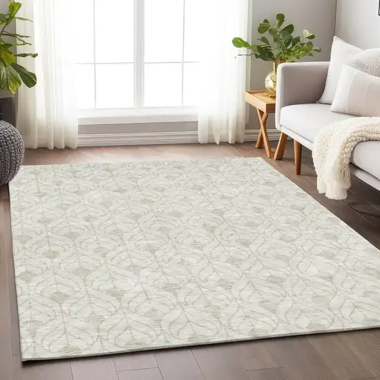 Ivory And Beige Geometric Washable Indoor Outdoor Area Rug Photo 8