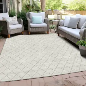 Photo of Ivory And Beige Geometric Washable Indoor Outdoor Area Rug