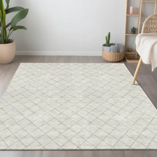 Ivory And Beige Geometric Washable Indoor Outdoor Area Rug Photo 9