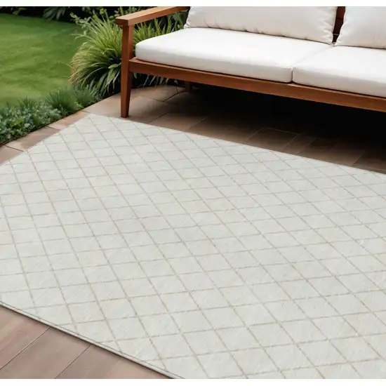 Ivory And Beige Geometric Washable Indoor Outdoor Area Rug Photo 1