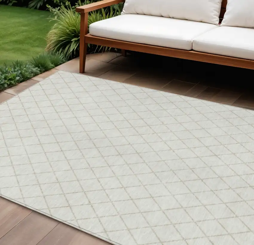Ivory And Beige Geometric Washable Indoor Outdoor Area Rug Photo 1