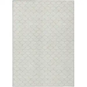 Photo of Ivory And Beige Geometric Washable Indoor Outdoor Area Rug