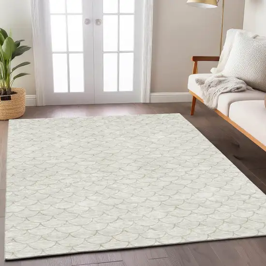 Ivory And Beige Geometric Washable Indoor Outdoor Area Rug Photo 8