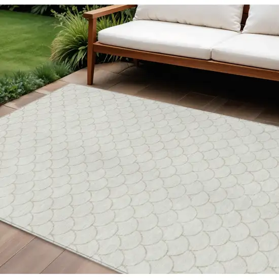 Ivory And Beige Geometric Washable Indoor Outdoor Area Rug Photo 1
