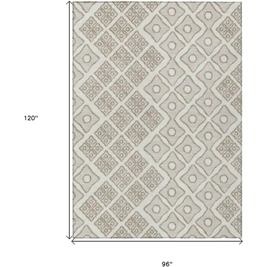 Ivory And Beige Geometric Washable Indoor Outdoor Area Rug Photo 3