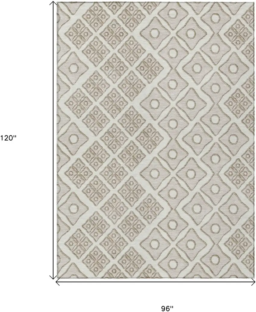 Ivory And Beige Geometric Washable Indoor Outdoor Area Rug Photo 3