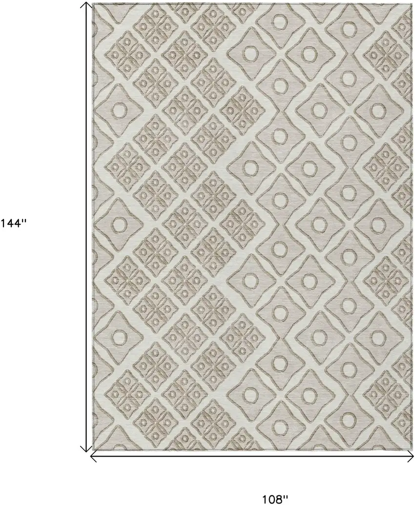 Ivory And Beige Geometric Washable Indoor Outdoor Area Rug Photo 3