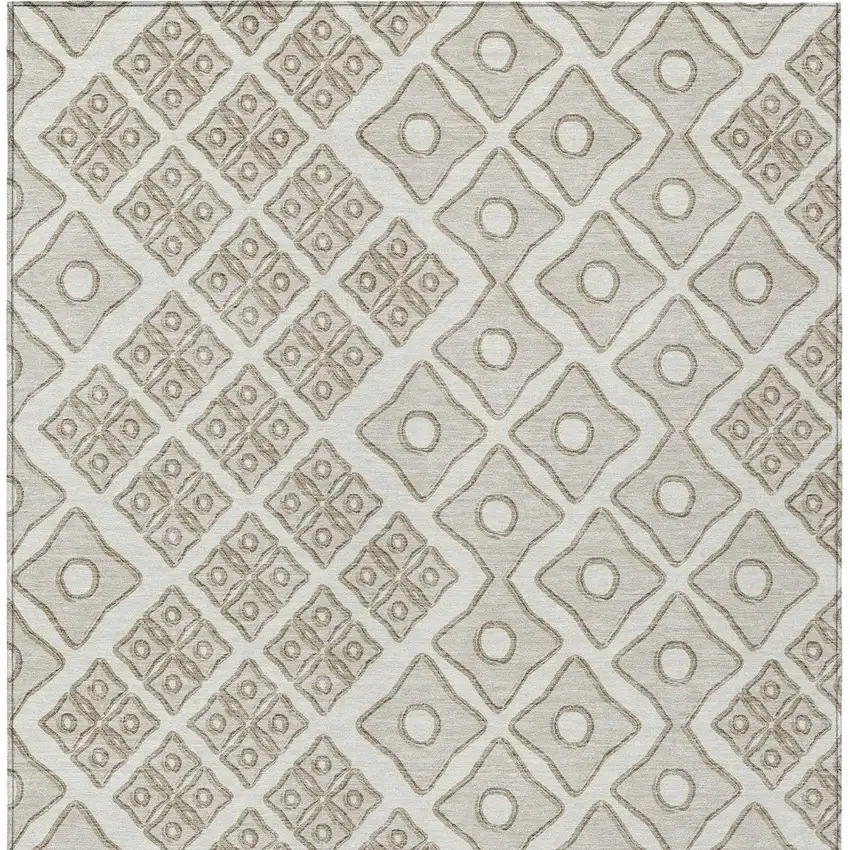 Ivory And Beige Geometric Washable Indoor Outdoor Area Rug Photo 6