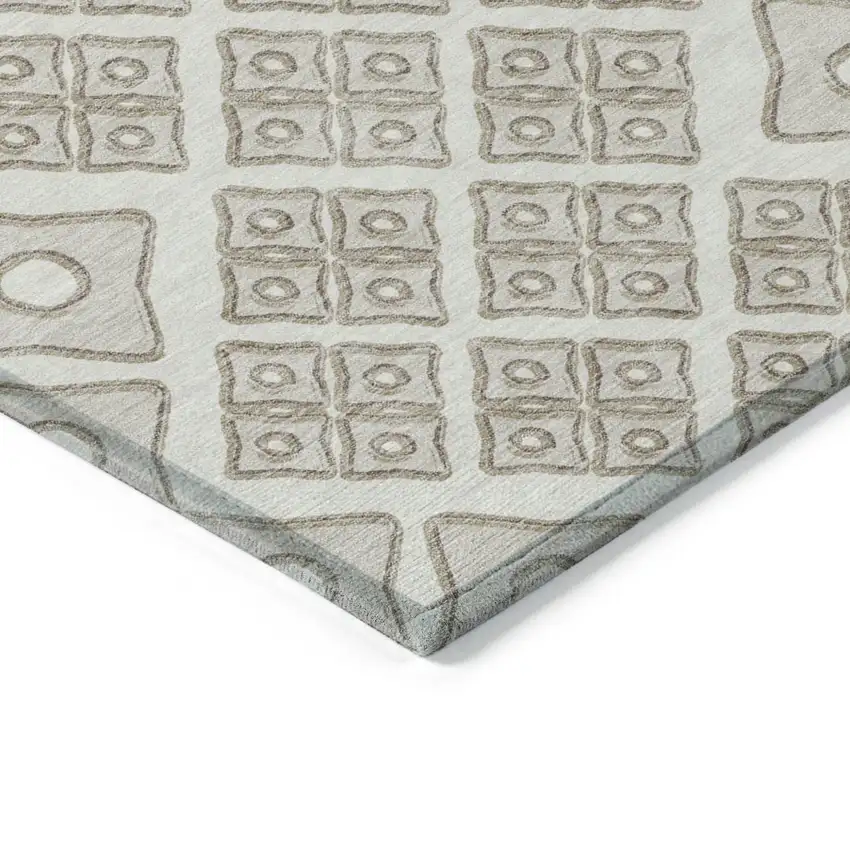Ivory And Beige Geometric Washable Indoor Outdoor Area Rug Photo 5