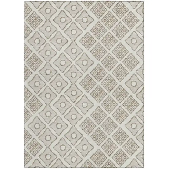 Ivory And Beige Geometric Washable Indoor Outdoor Area Rug Photo 6