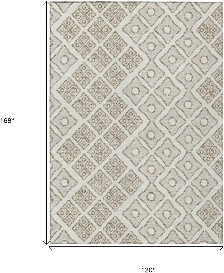 Ivory And Beige Geometric Washable Indoor Outdoor Area Rug Photo 3