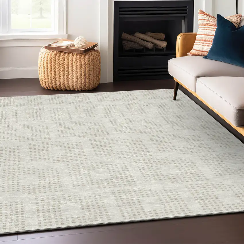 Ivory And Beige Geometric Washable Indoor Outdoor Area Rug Photo 8