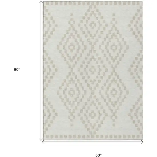 Ivory And Beige Geometric Washable Indoor Outdoor Area Rug Photo 3