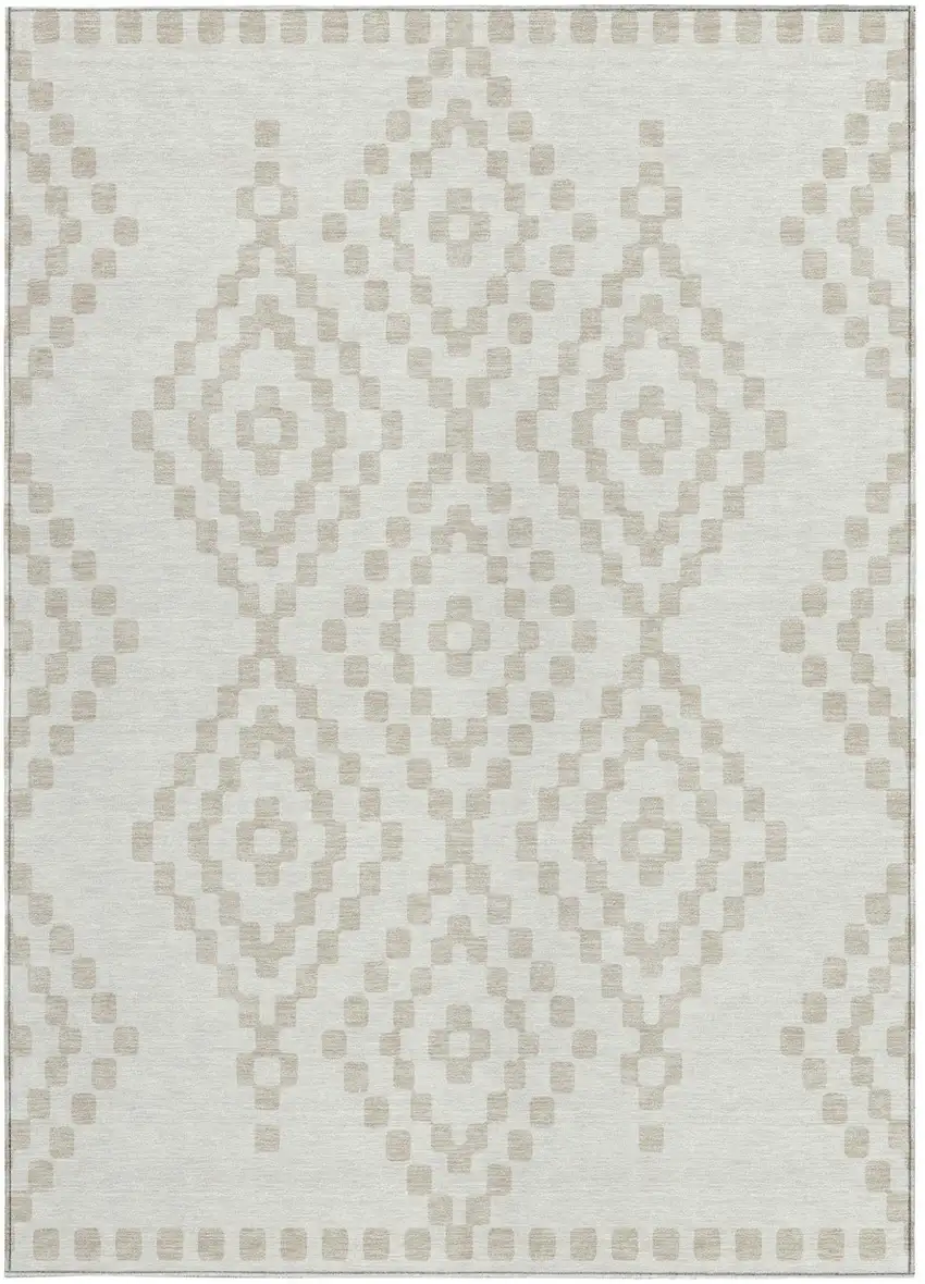 Ivory And Beige Geometric Washable Indoor Outdoor Area Rug Photo 7