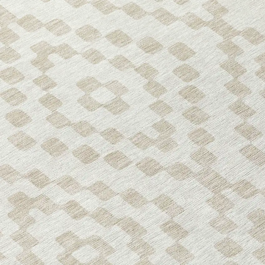 Ivory And Beige Geometric Washable Indoor Outdoor Area Rug Photo 6