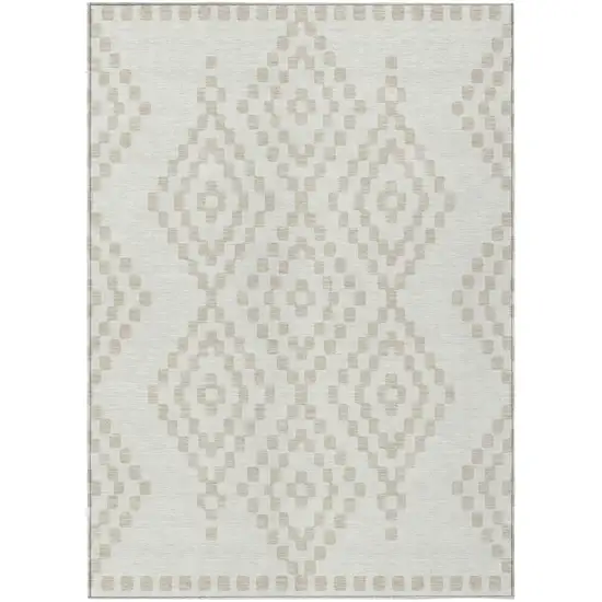 Ivory And Beige Geometric Washable Indoor Outdoor Area Rug Photo 2