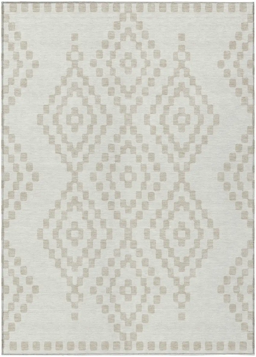 Ivory And Beige Geometric Washable Indoor Outdoor Area Rug Photo 2