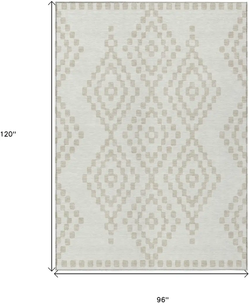 Ivory And Beige Geometric Washable Indoor Outdoor Area Rug Photo 3