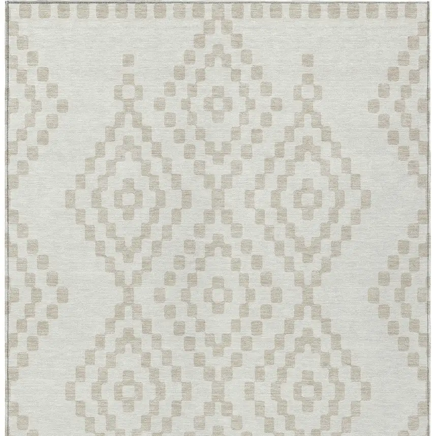 Ivory And Beige Geometric Washable Indoor Outdoor Area Rug Photo 8