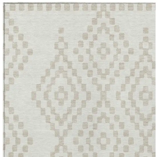 Ivory And Beige Geometric Washable Indoor Outdoor Area Rug Photo 7