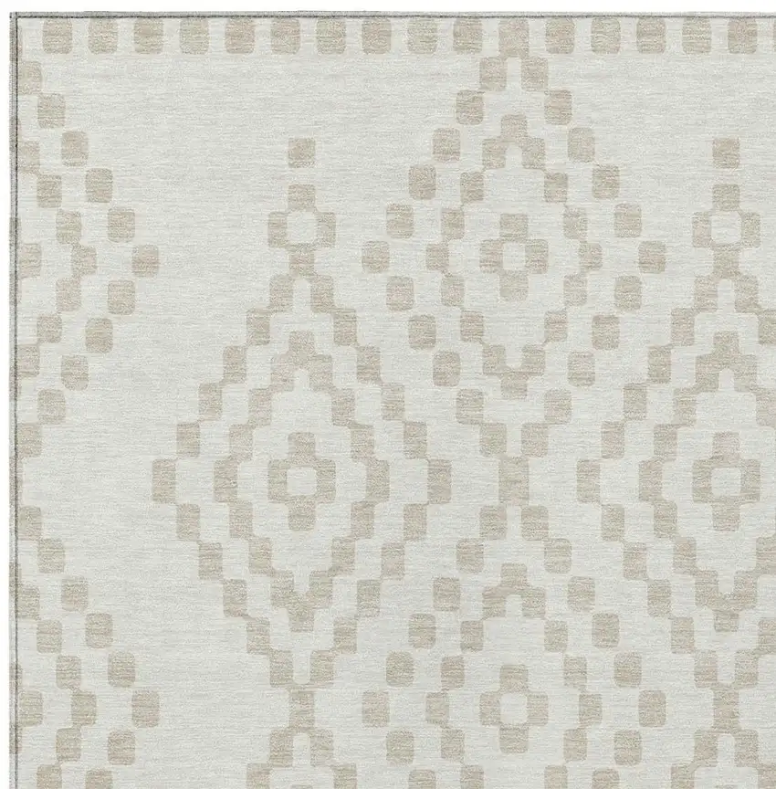 Ivory And Beige Geometric Washable Indoor Outdoor Area Rug Photo 7