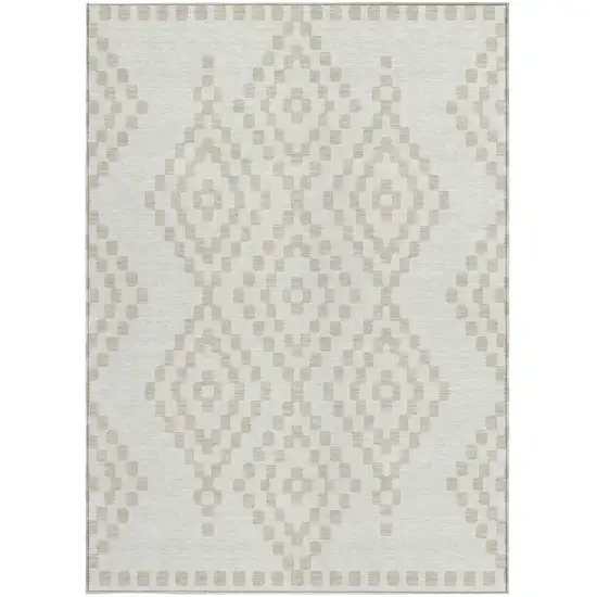 Ivory And Beige Geometric Washable Indoor Outdoor Area Rug Photo 8