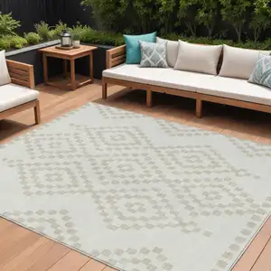 Photo of Ivory And Beige Geometric Washable Indoor Outdoor Area Rug