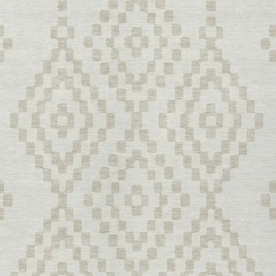 Ivory And Beige Geometric Washable Indoor Outdoor Area Rug Photo 7