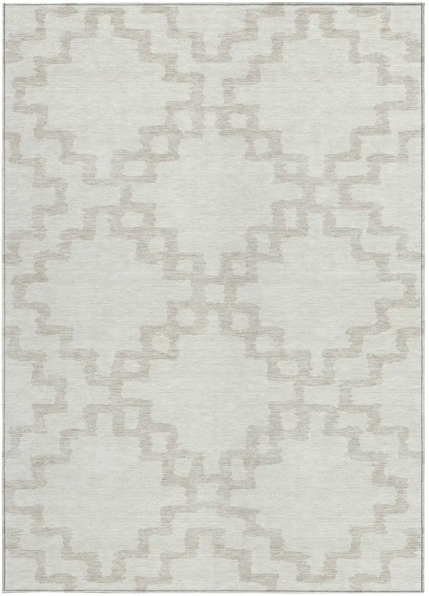 Ivory And Beige Geometric Washable Indoor Outdoor Area Rug Photo 6