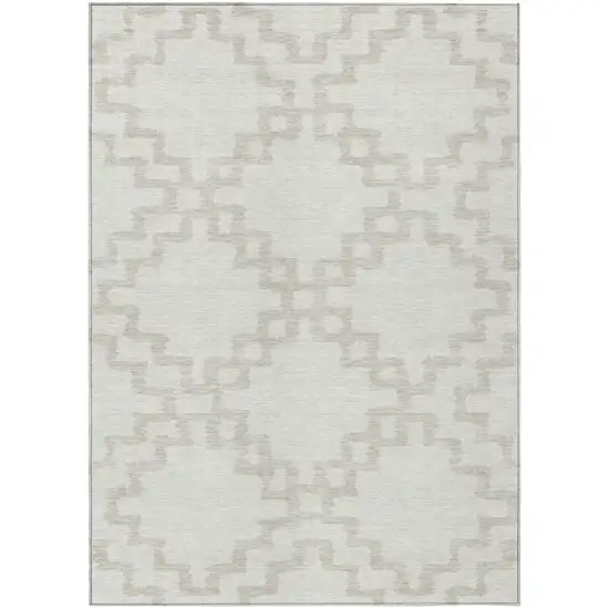 Ivory And Beige Geometric Washable Indoor Outdoor Area Rug Photo 2
