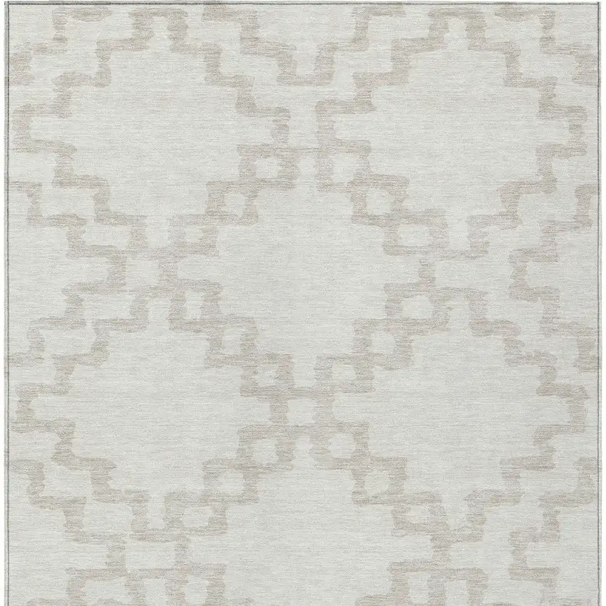 Ivory And Beige Geometric Washable Indoor Outdoor Area Rug Photo 7