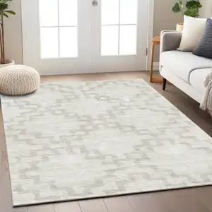 Photo of Ivory And Beige Geometric Washable Indoor Outdoor Area Rug