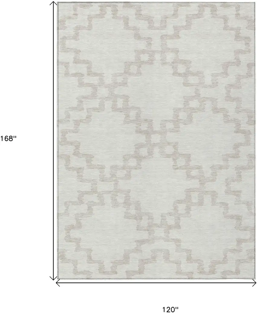 Ivory And Beige Geometric Washable Indoor Outdoor Area Rug Photo 3