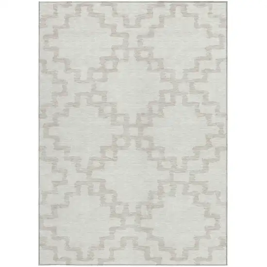 Ivory And Beige Geometric Washable Indoor Outdoor Area Rug Photo 7