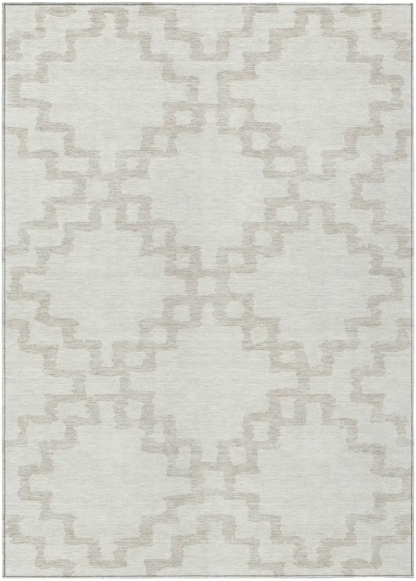 Ivory And Beige Geometric Washable Indoor Outdoor Area Rug Photo 2