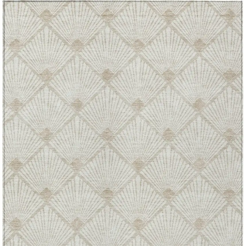 Ivory And Beige Geometric Washable Indoor Outdoor Area Rug Photo 8