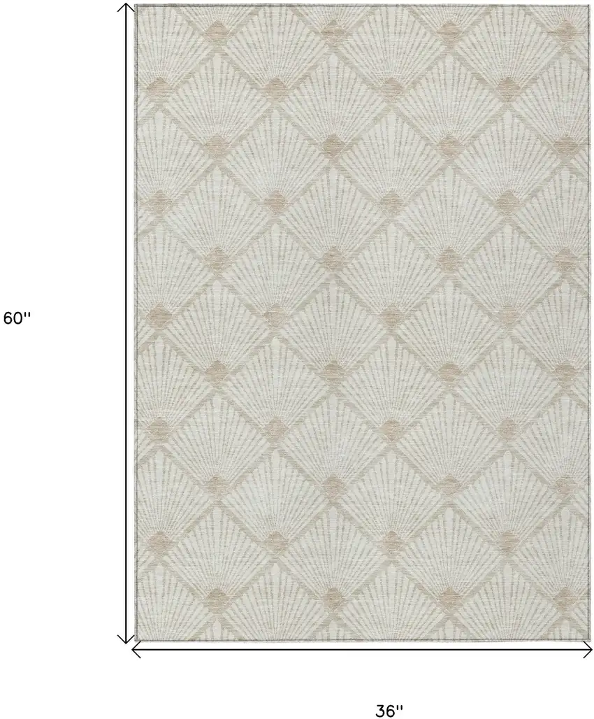 Ivory And Beige Geometric Washable Indoor Outdoor Area Rug Photo 3