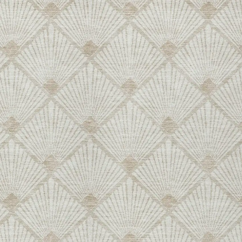 Ivory And Beige Geometric Washable Indoor Outdoor Area Rug Photo 7