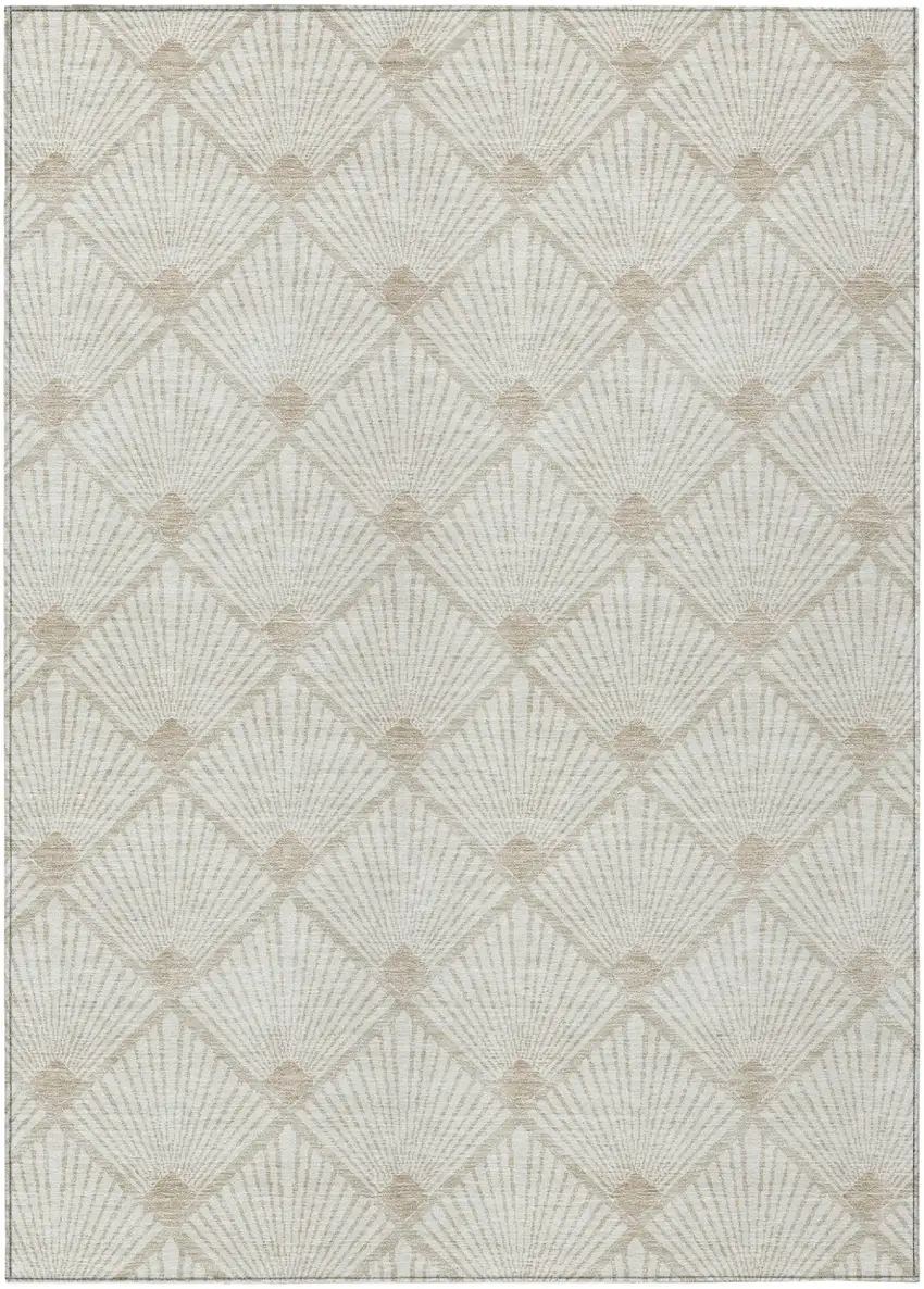 Ivory And Beige Geometric Washable Indoor Outdoor Area Rug Photo 2