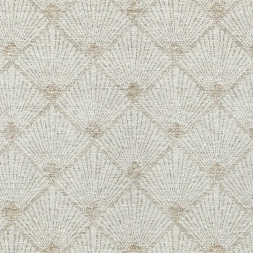 Ivory And Beige Geometric Washable Indoor Outdoor Area Rug Photo 7