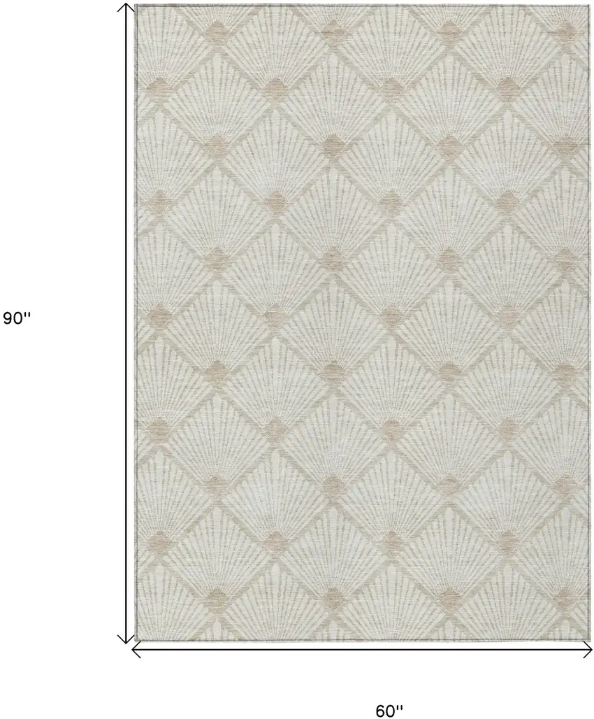 Ivory And Beige Geometric Washable Indoor Outdoor Area Rug Photo 3