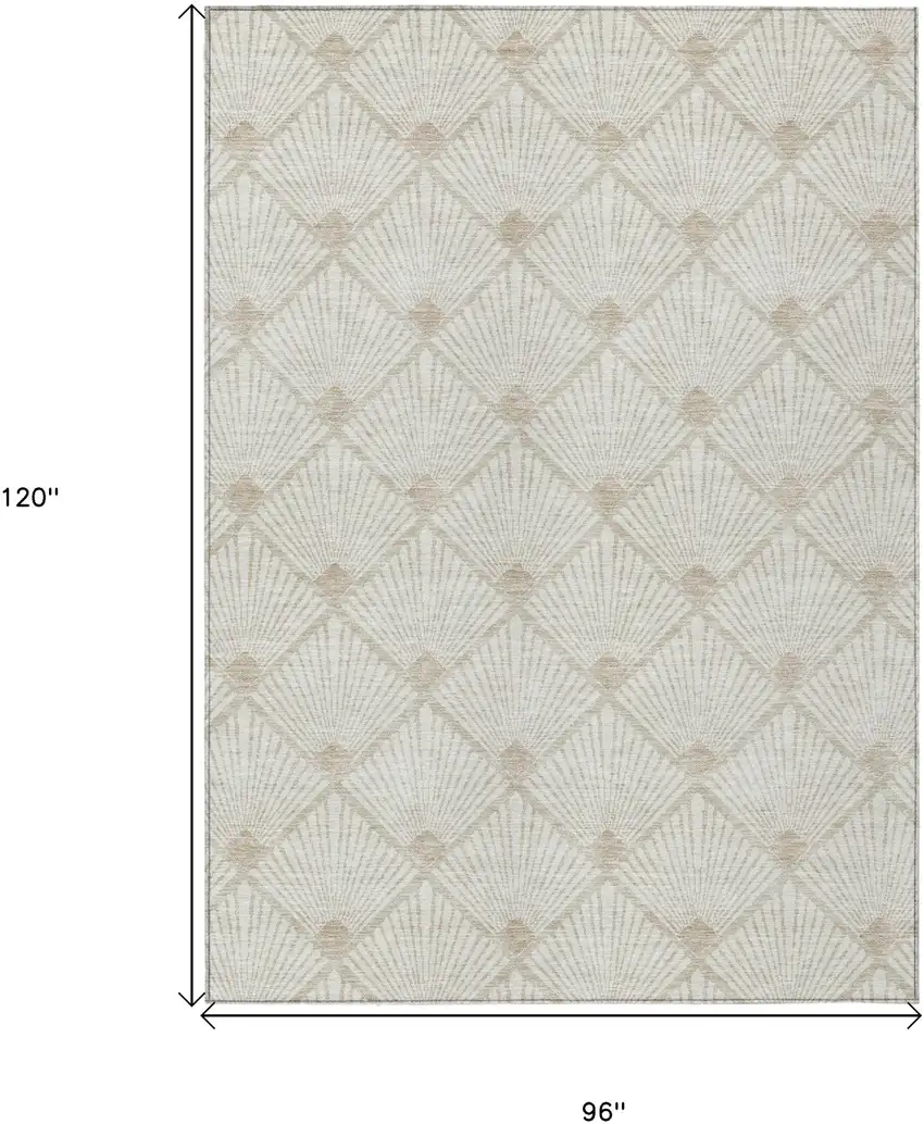 Ivory And Beige Geometric Washable Indoor Outdoor Area Rug Photo 3