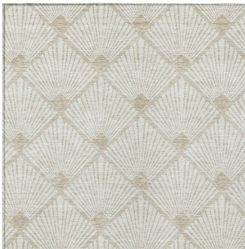 Ivory And Beige Geometric Washable Indoor Outdoor Area Rug Photo 7