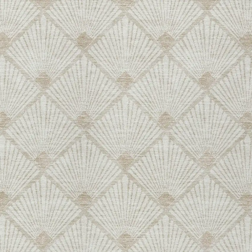 Ivory And Beige Geometric Washable Indoor Outdoor Area Rug Photo 7