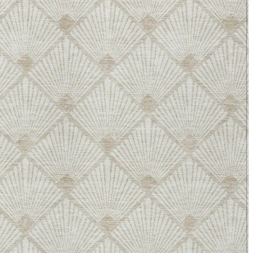 Ivory And Beige Geometric Washable Indoor Outdoor Area Rug Photo 7