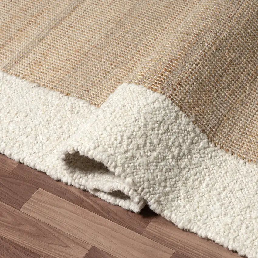 Ivory And Beige Hand Woven Square Rug Photo 7