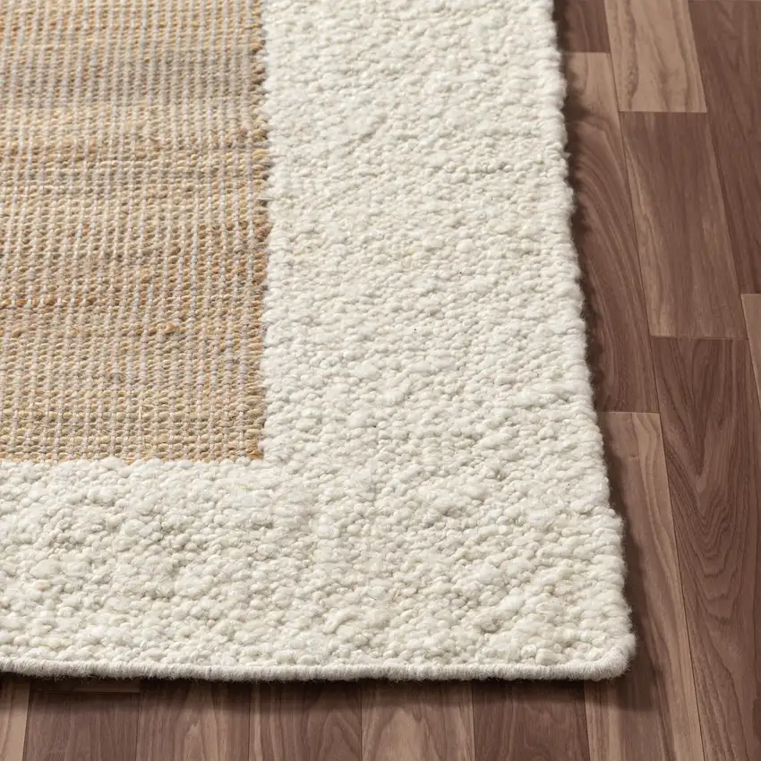 Ivory And Beige Hand Woven Square Rug Photo 8