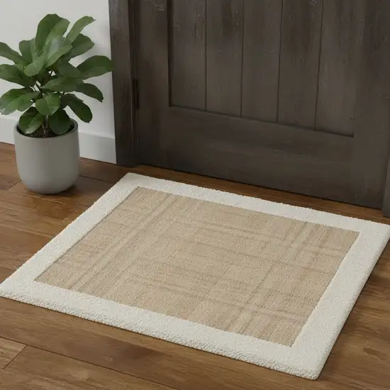 Ivory And Beige Hand Woven Square Rug Photo 1