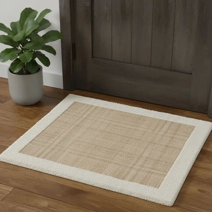 Ivory And Beige Hand Woven Square Rug Photo 1